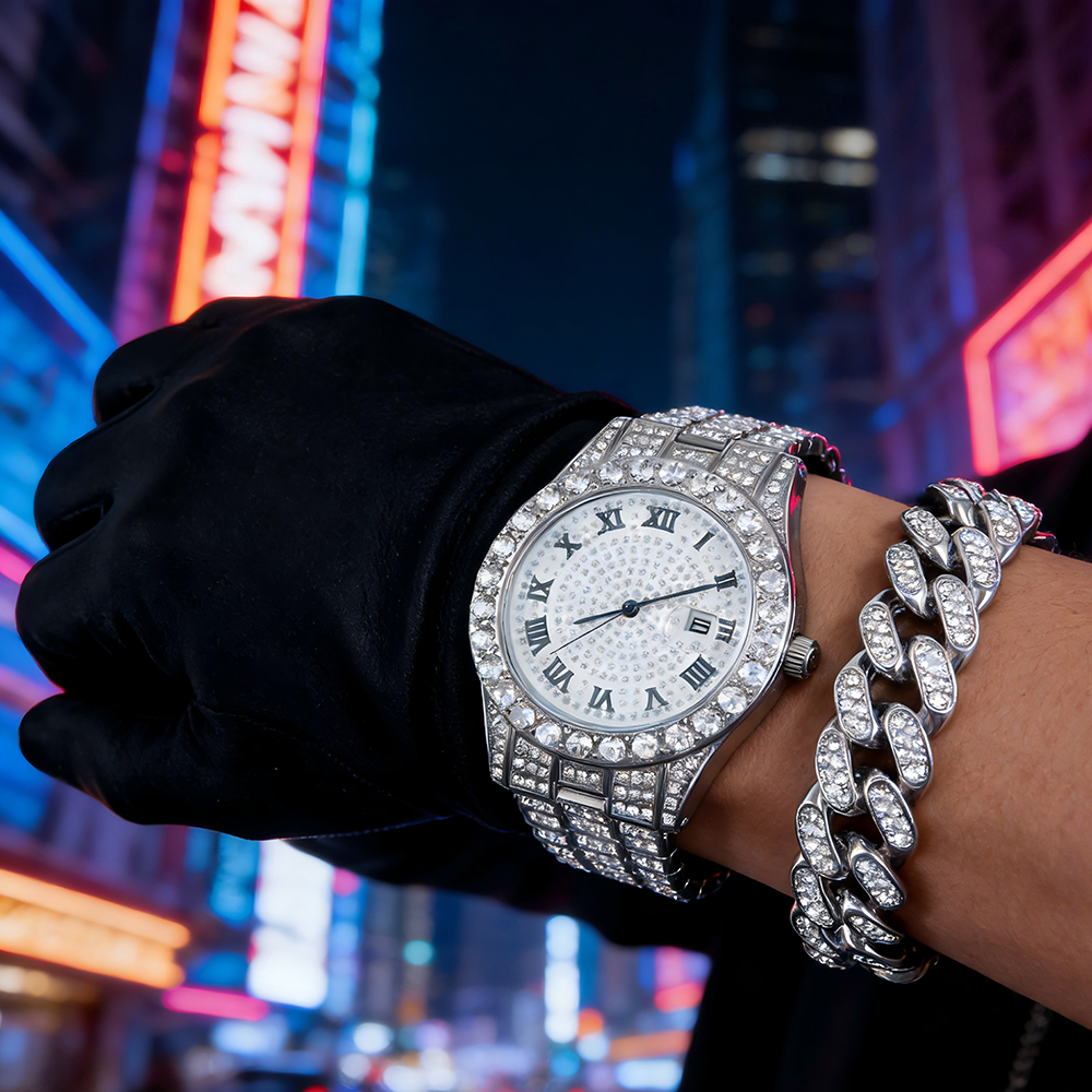 1 Hip-hop Full Diamond Silver  - Luxury Watch Life reseña y precio