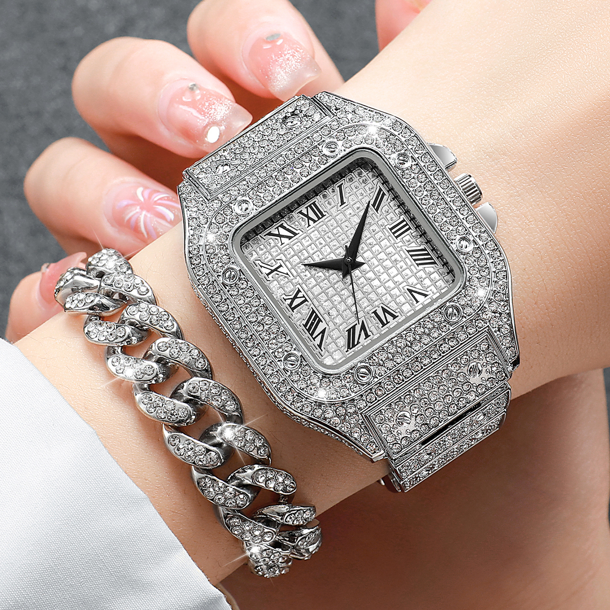 2PCS Iced Out Square Watch & C - Luxury Watch Life reseña y precio