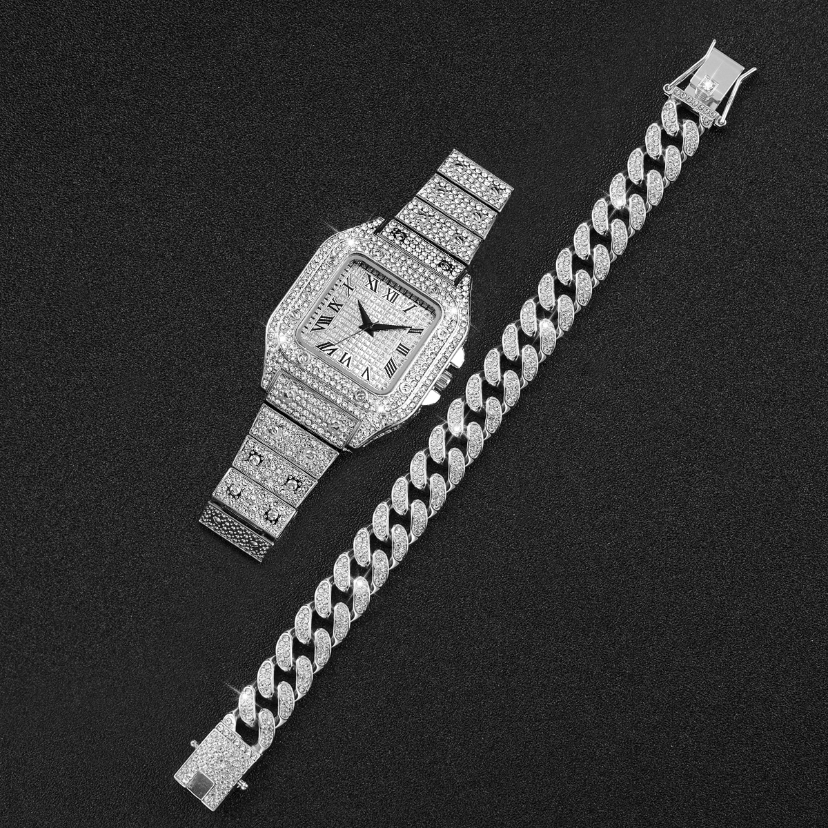 2PCS Iced Out Square Watch & C - Luxury Watch Life reseña y precio