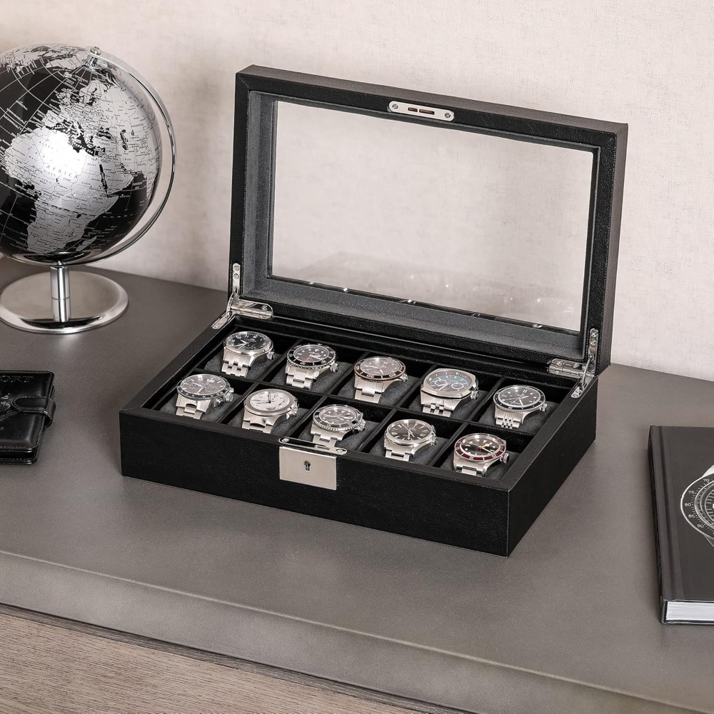 10 Slot Locking Leather Watch  - Luxury Watch Organizer reseña y precio