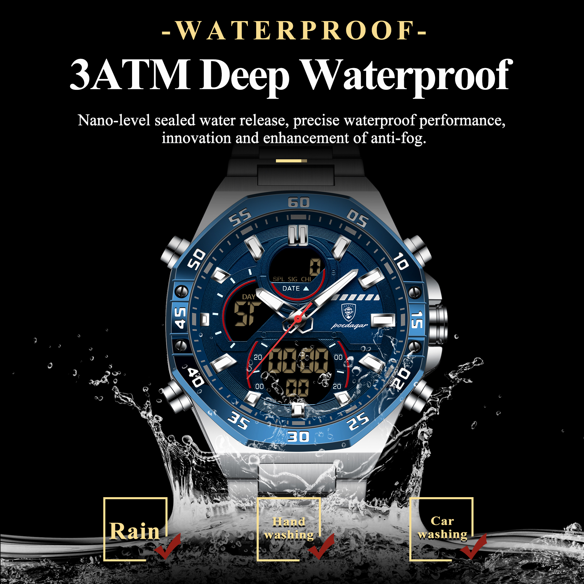 POEDAGAR Top Men Clock LED Lum - Minute Repeater Watch reseña y precio