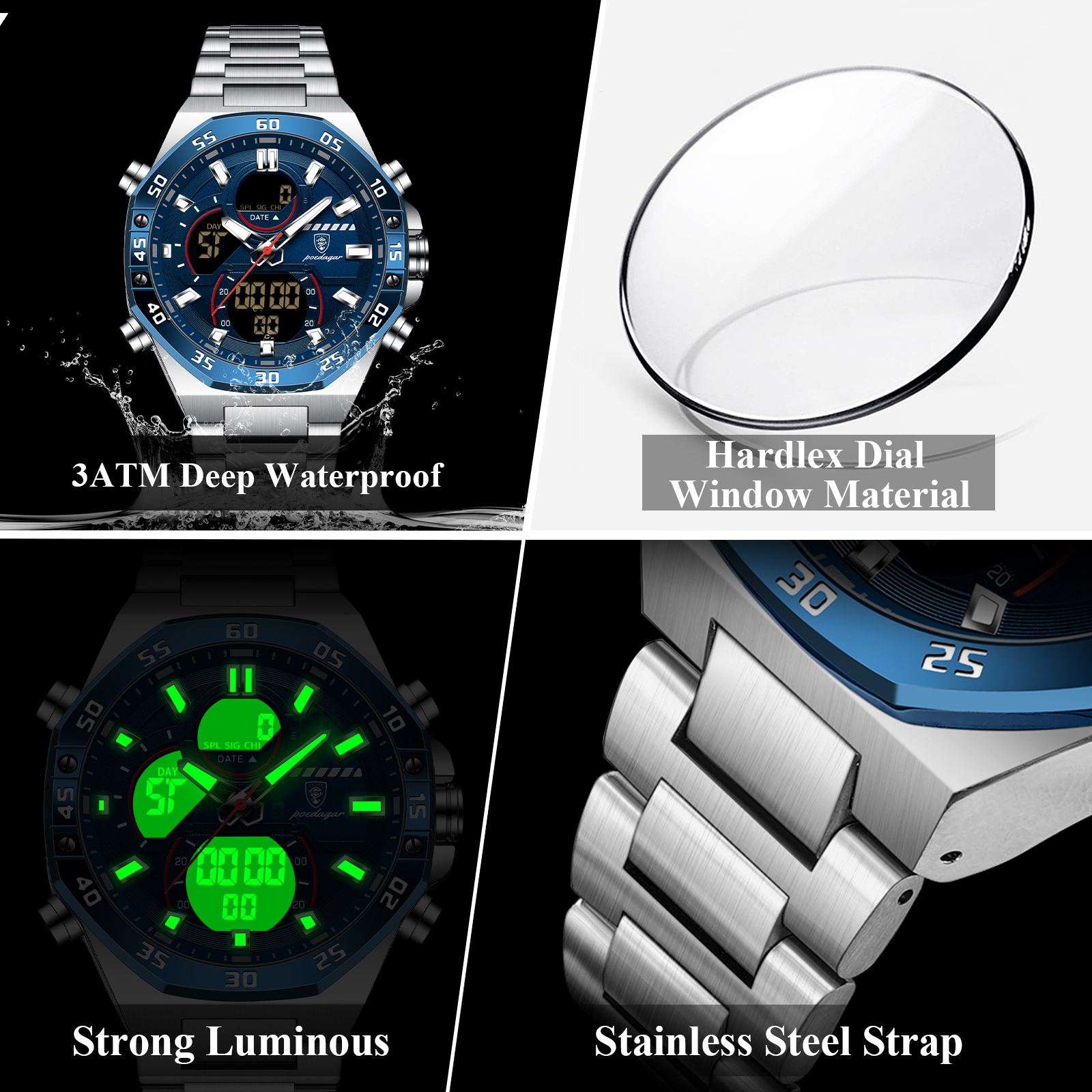 POEDAGAR Top Men Clock LED Lum - Minute Repeater Watch reseña y precio