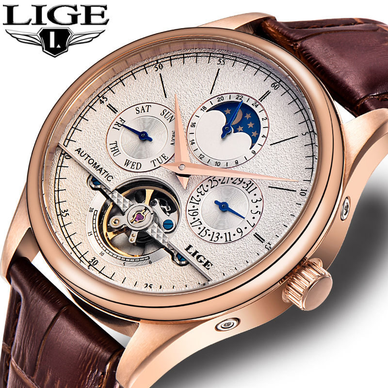 LIGE Brand Classic Mens Retro  - Tourbillon Movement Watch reseña y precio