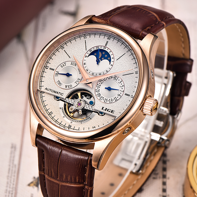 LIGE Brand Classic Mens Retro  - Tourbillon Movement Watch reseña y precio