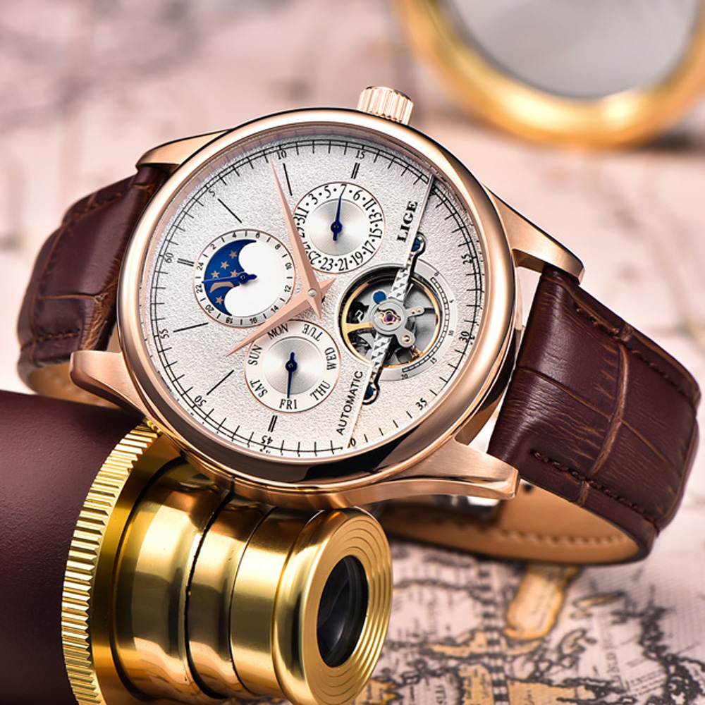 LIGE Brand Classic Mens Retro  - Tourbillon Movement Watch reseña y precio
