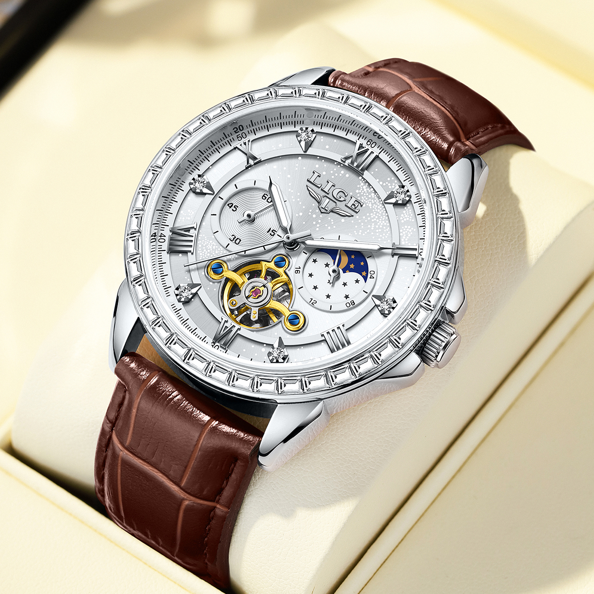 LIGE Big Diamond Dial Moon Pha - Luxury Watch Zone reseña y precio