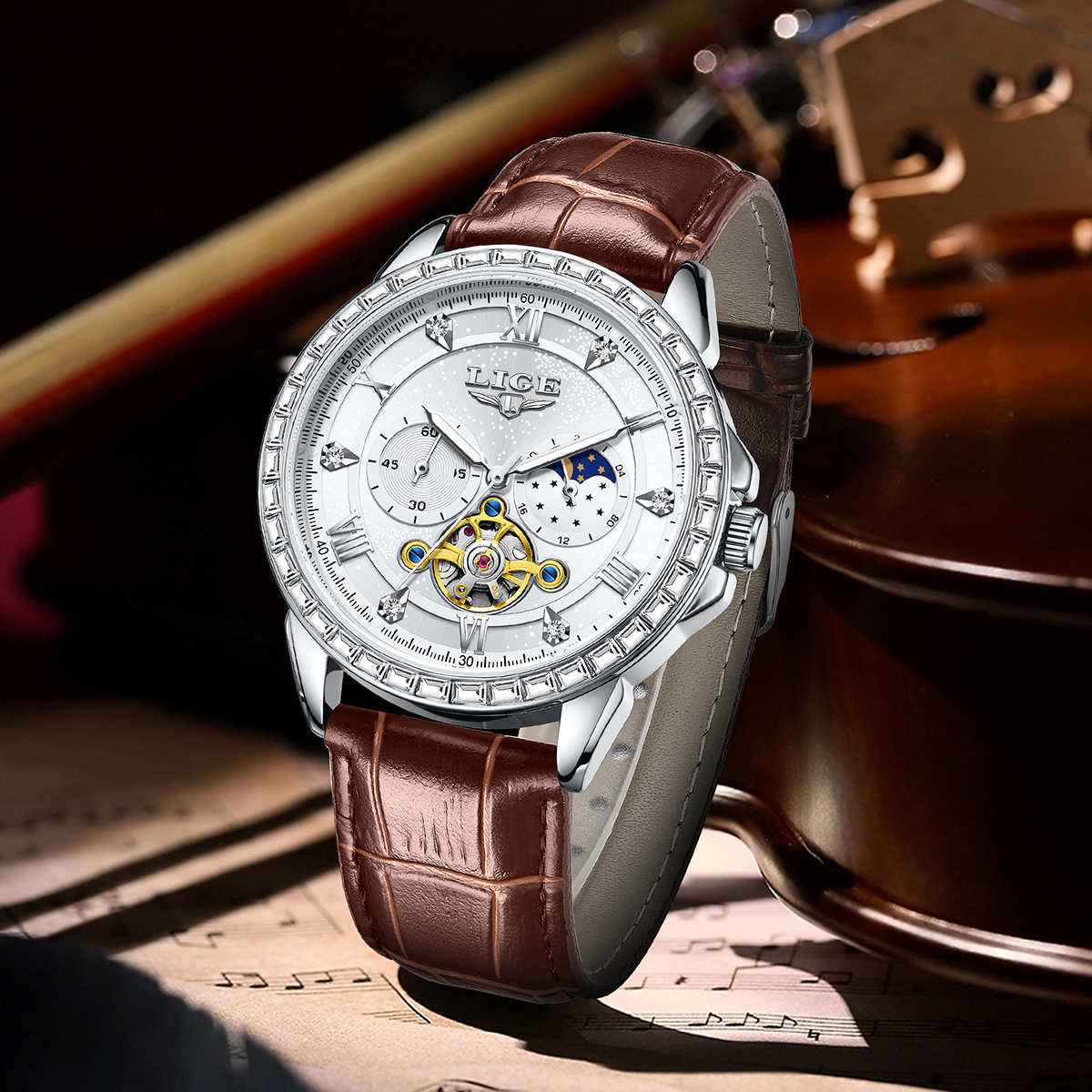 LIGE Big Diamond Dial Moon Pha - Luxury Watch Zone reseña y precio