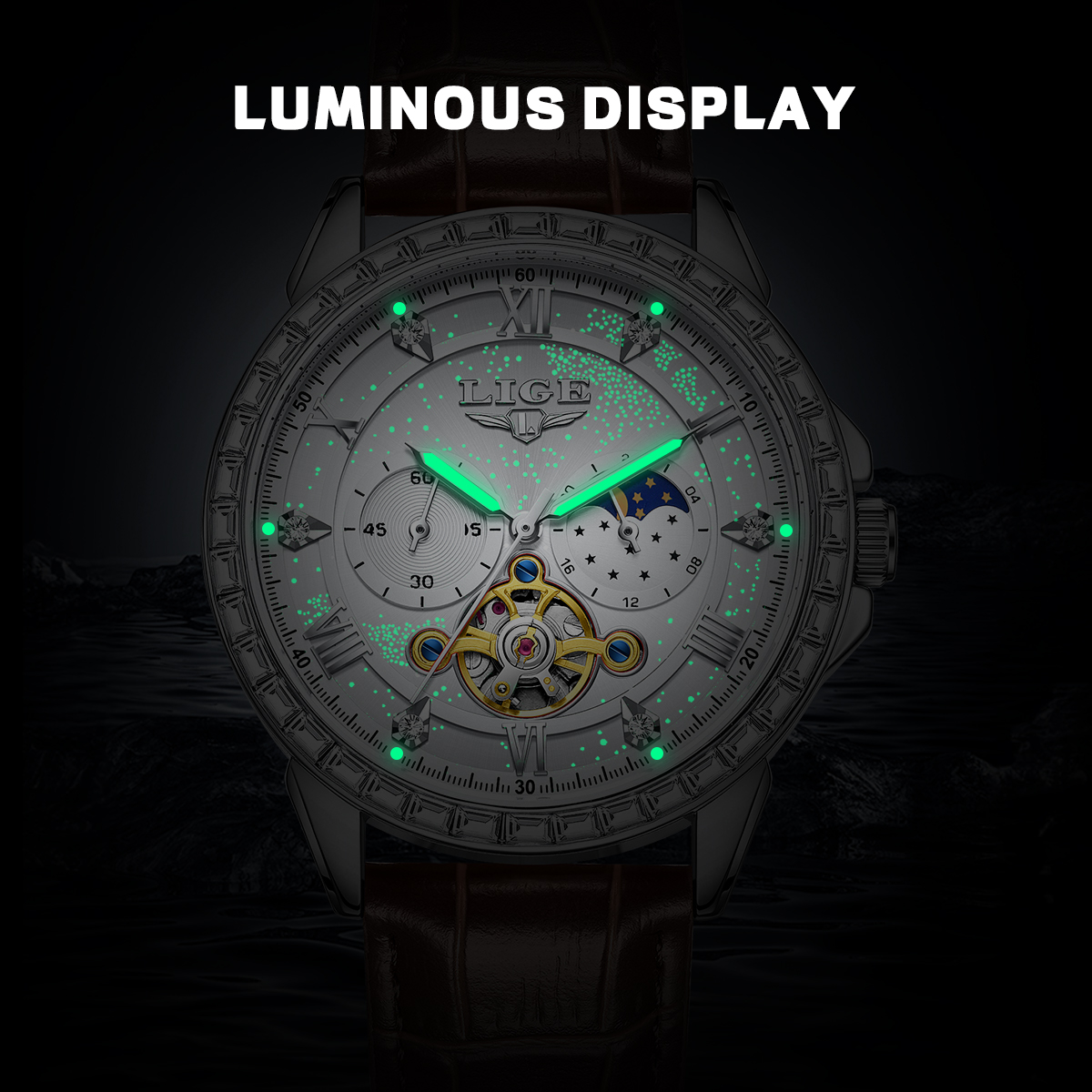 LIGE Big Diamond Dial Moon Pha - Luxury Watch Zone reseña y precio