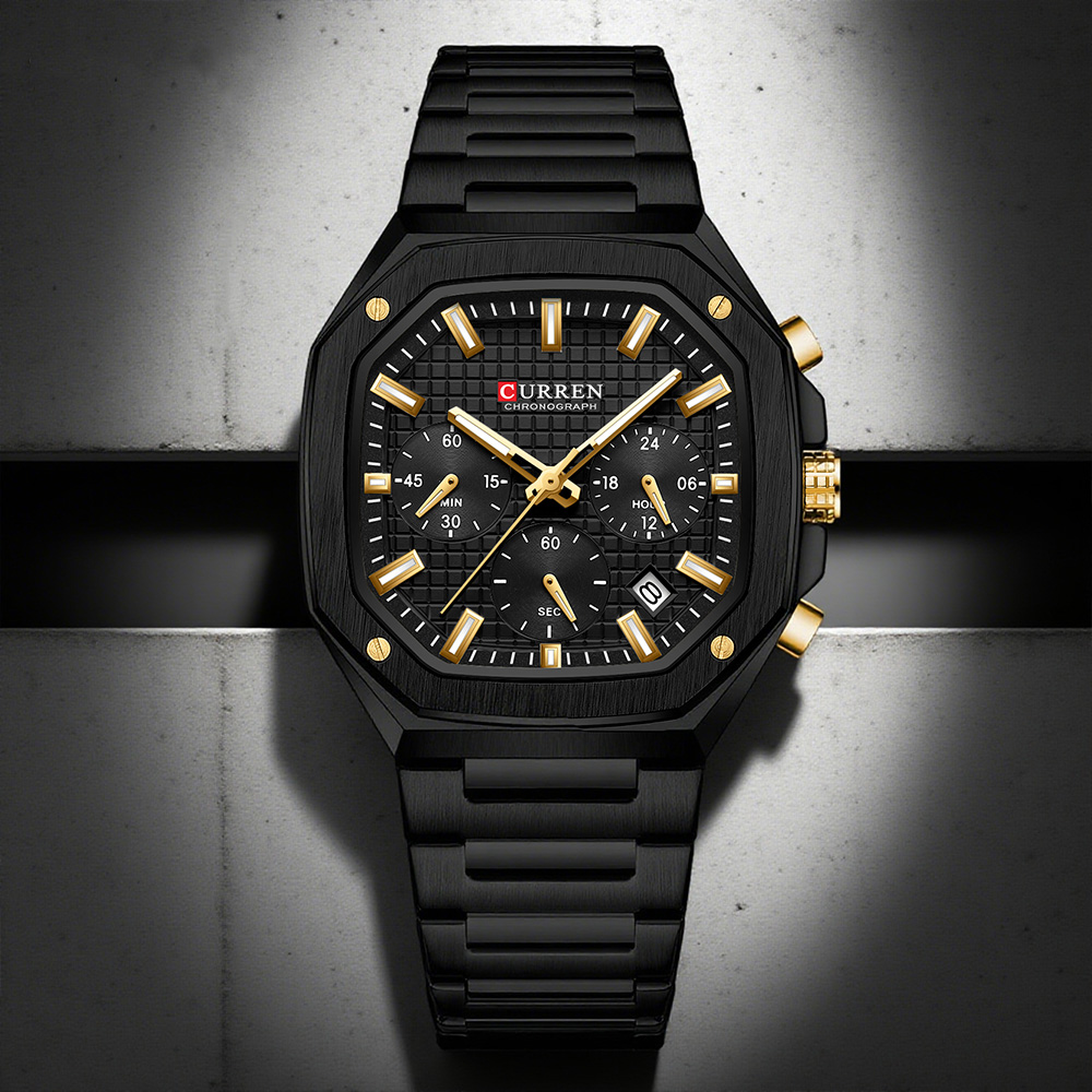 CURREN Luxury Square Chrono Wa - Luxury Watch Black reseña y precio