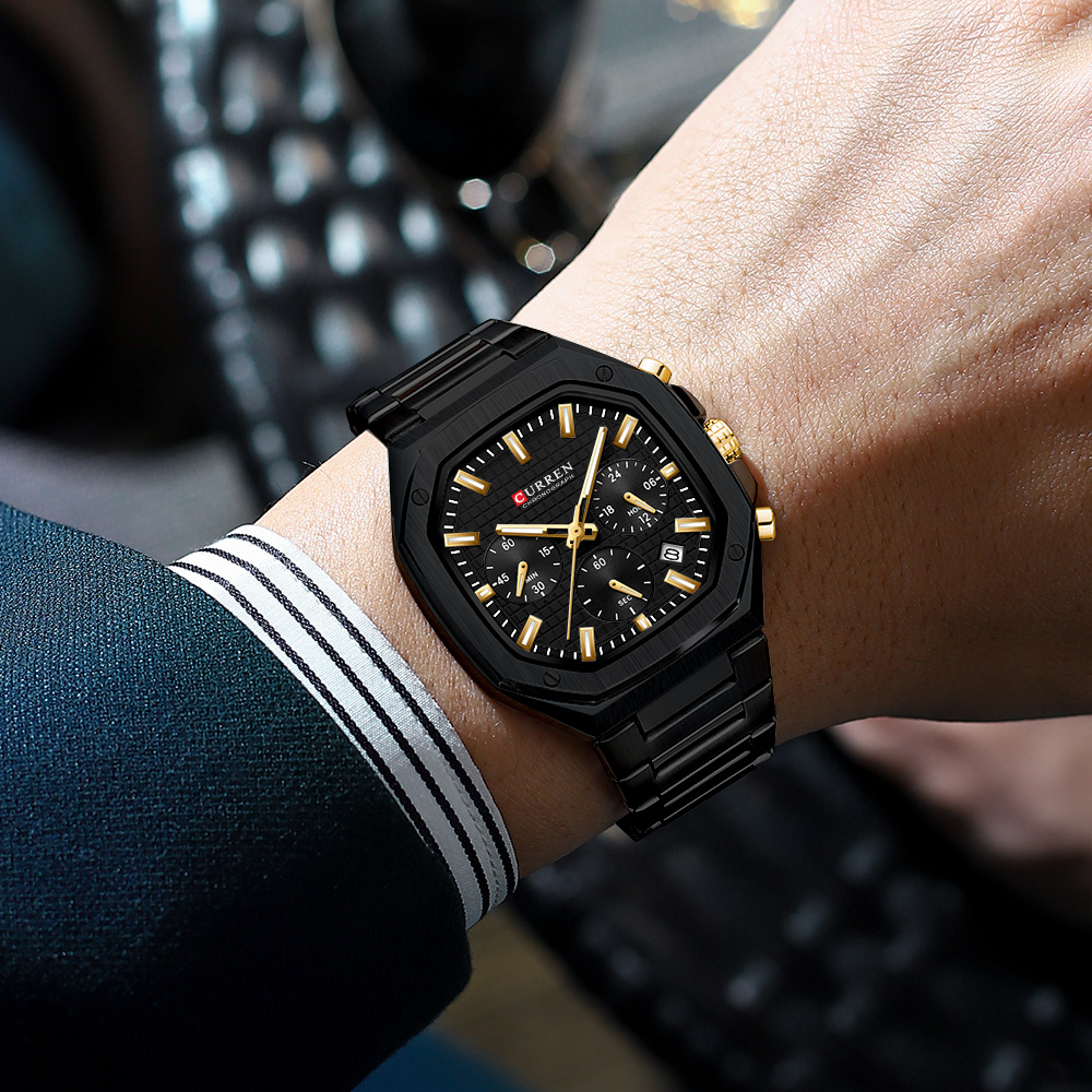 CURREN Luxury Square Chrono Wa - Luxury Watch Black reseña y precio