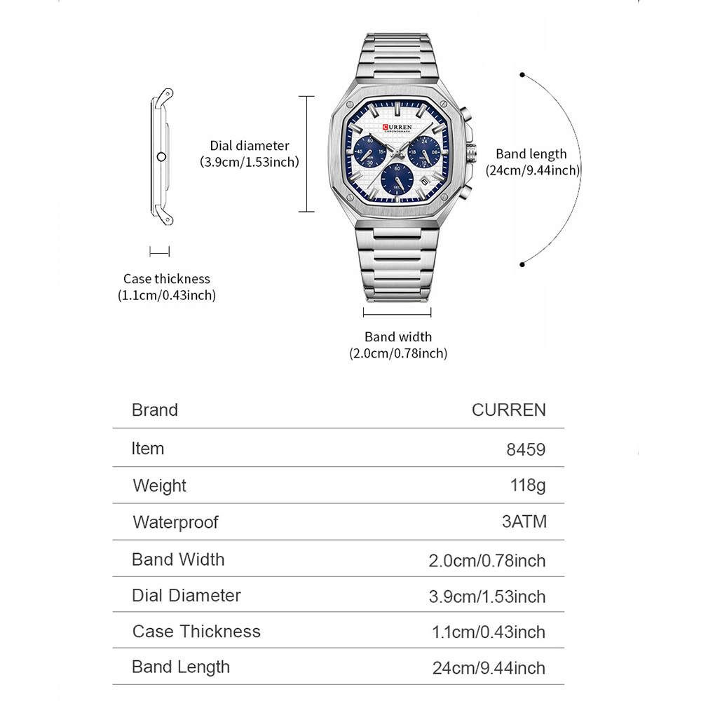 CURREN Luxury Square Chrono Wa - Luxury Watch Black reseña y precio