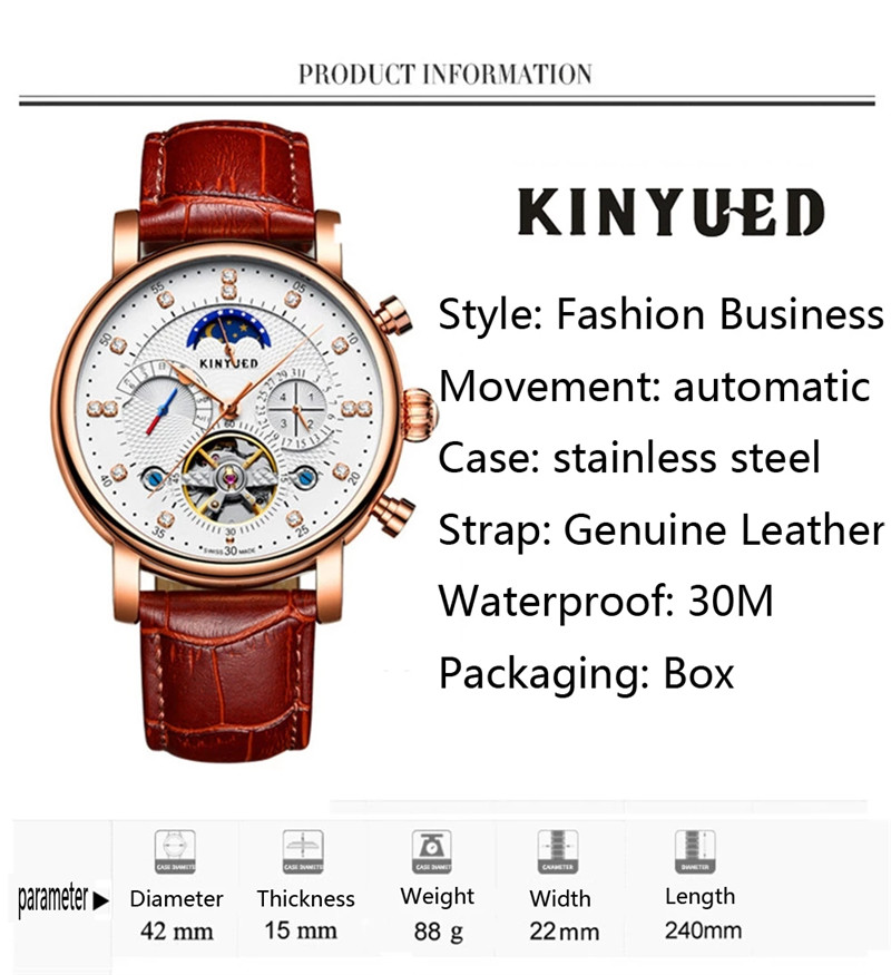 Luxury Brand KINYUED Automatic - Tourbillon Movement Watch reseña y precio